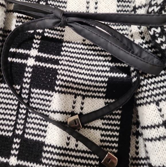 AVA COUTURE black and White oversized plaid chunky sweater jacket w/tie SZ XL - Picture 6 of 11